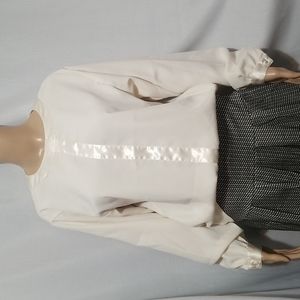 Oscar de la Renta Ivory Satin-Trim Blouse